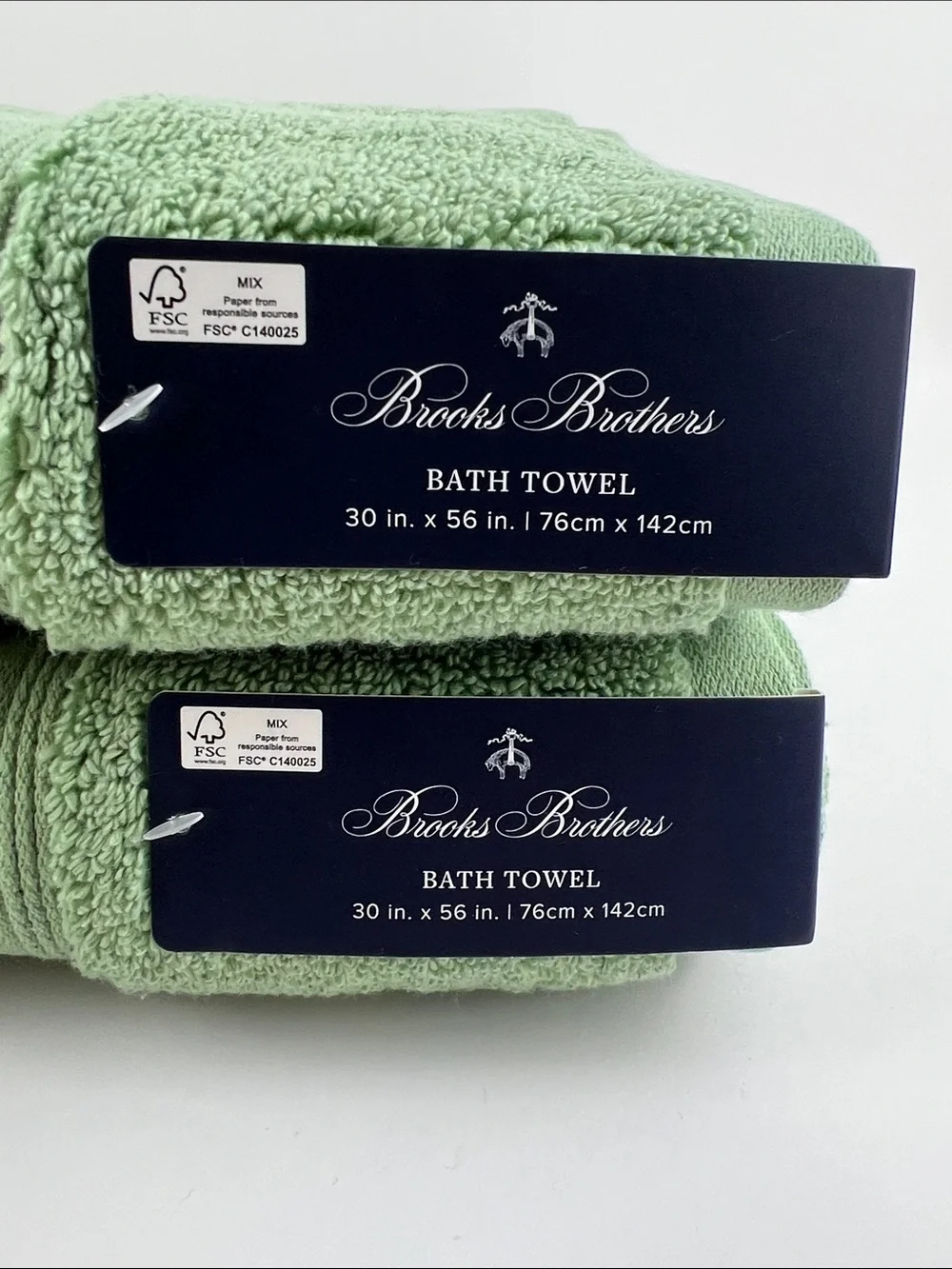 Brooks Brothers Bath Towels Sage Green Plush 100% Cotton 2 Pc Set NEW